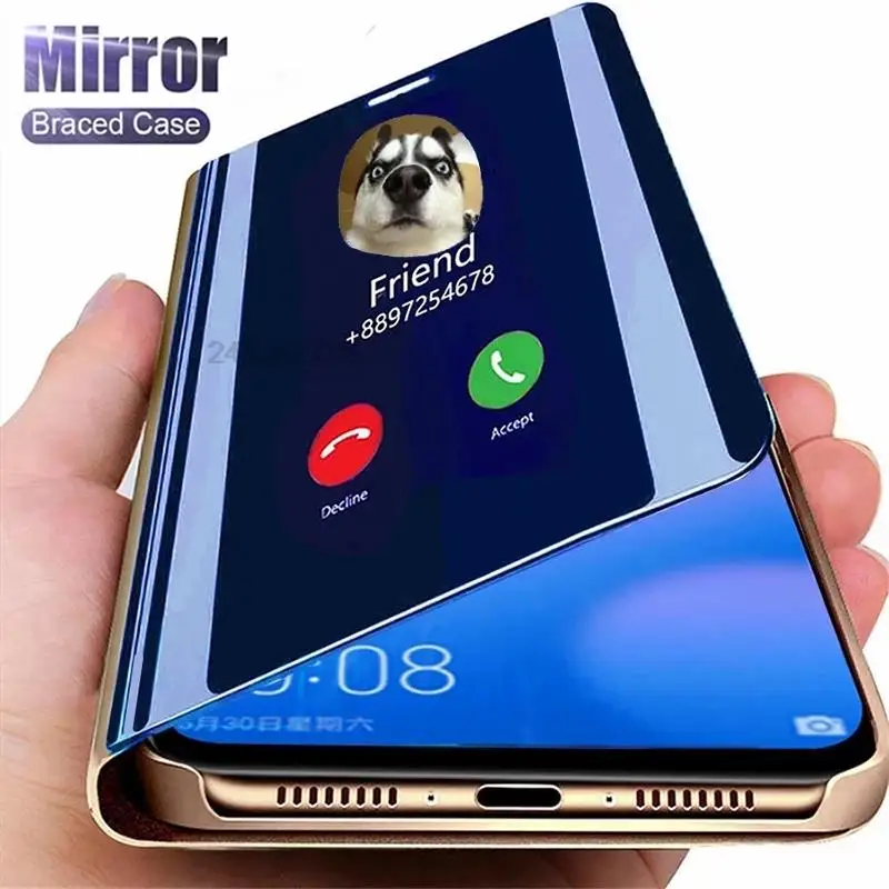 Samsun ZFold5 Case Smart Mirror Flip Coques For Samsung Galaxy Z Fold5 Fold 4 3 5 ZFold 5 7.6In Stand Magnetic Clear View Cover