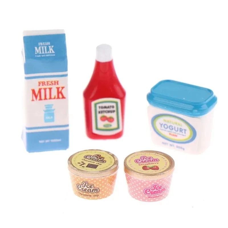 5Pcs/Set 1:12 Dollhouse Tomato Sauce Iced Yogurt Miniature Food Toy Model Dolls Kitchen Decoration Accessories Toy view 2