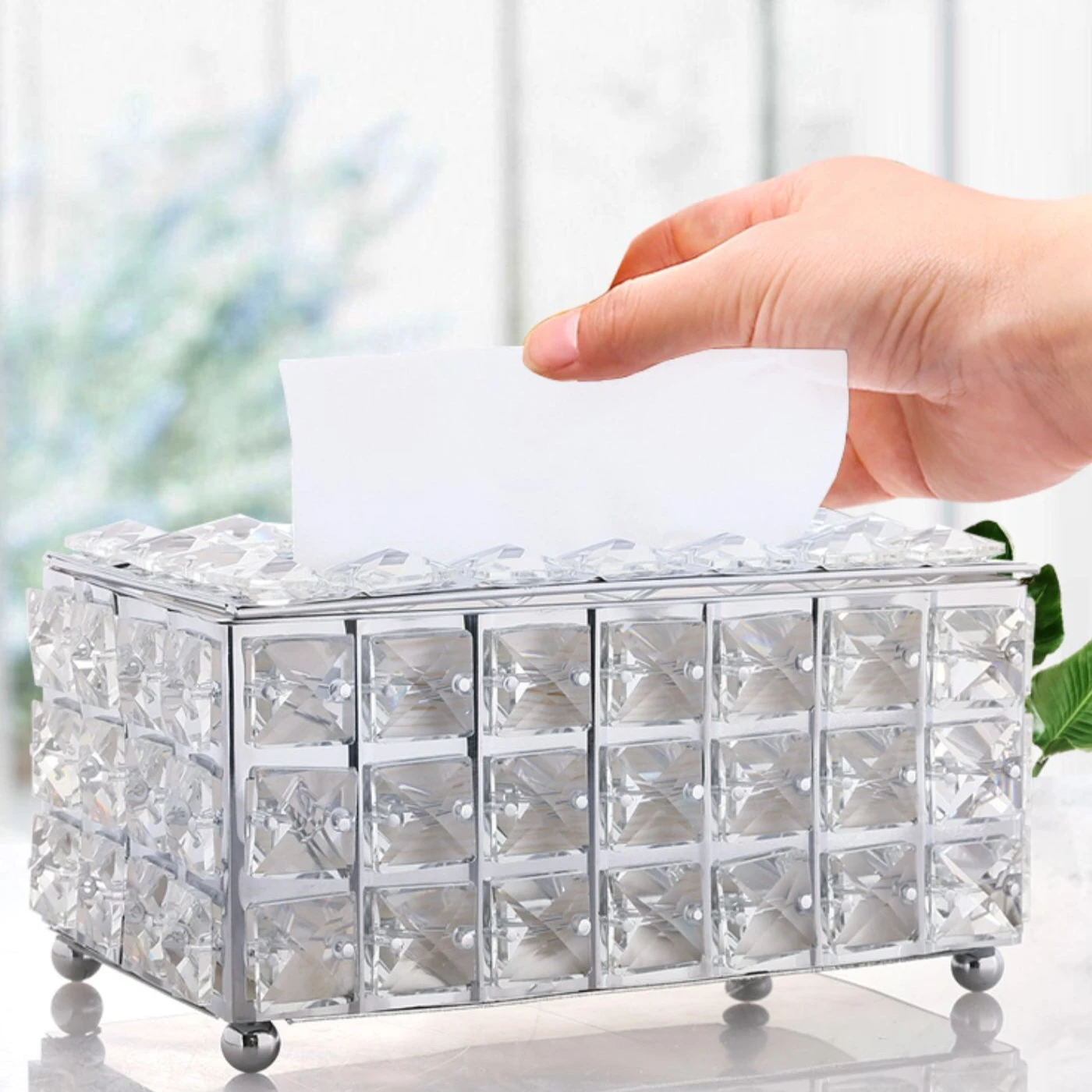 Luxury crystal tissue box golden and sliver tissue box Towels Holder Container Napkin Storage Box Paper Desktop for living room