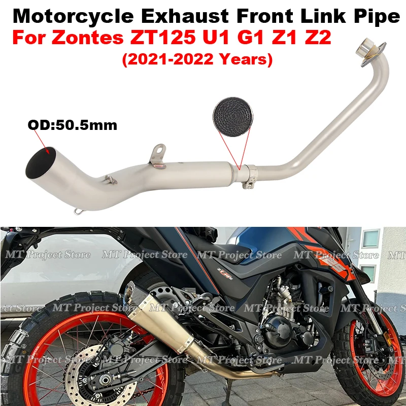 

For Zontes ZT125 U1 G1 Z1 Z2 GK125 GK 125 2021 2022 Motorcycle Exhaust System Stainless Steel 51mm Front Link Pipe Escape Tube