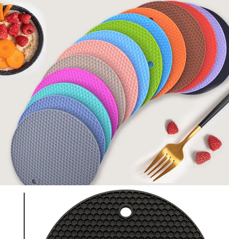 18cm Runde Silikon-Tischmatte Extra Dickes Tischset Offene Wabenstruktur Rutschfest Hitzebeständig Untersetzer für Kaffeebecher – Detail 4