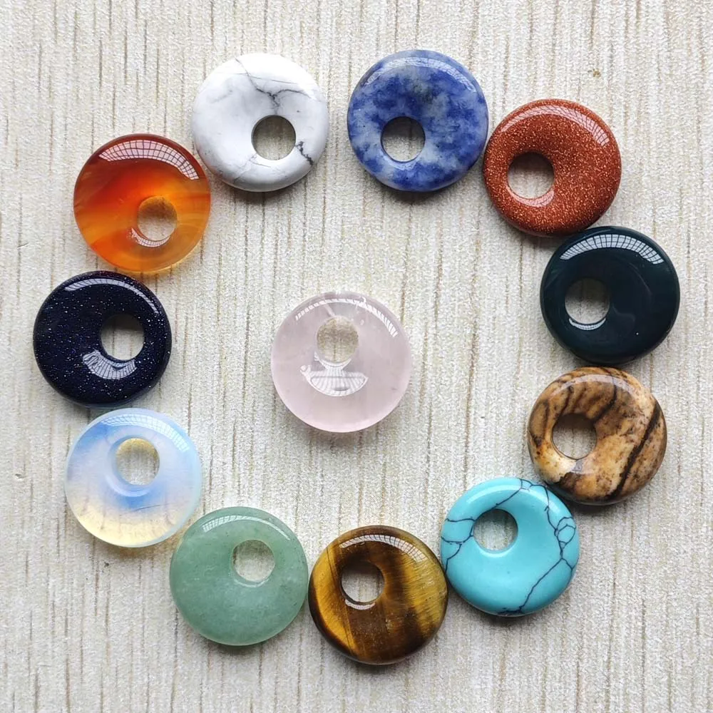 Gogo Donut charms natural  stone mix  pendants beads 18mm for earrings necklaces jewelry making Wholesale 12pcs fast shipping