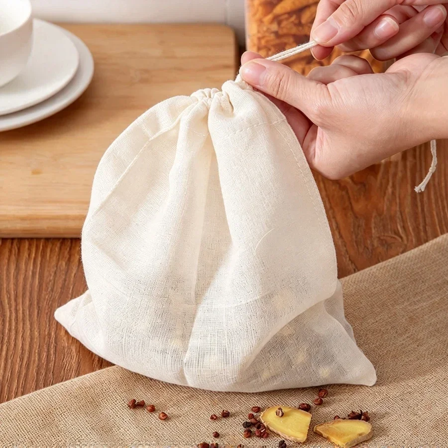 2/10Pcs Reusable Cotton Drawstring Bags, 20x25cm Empty Spice Sachet Bag for Soup, Tea, Herbs, Kitchen Seasoning Filter Pouch