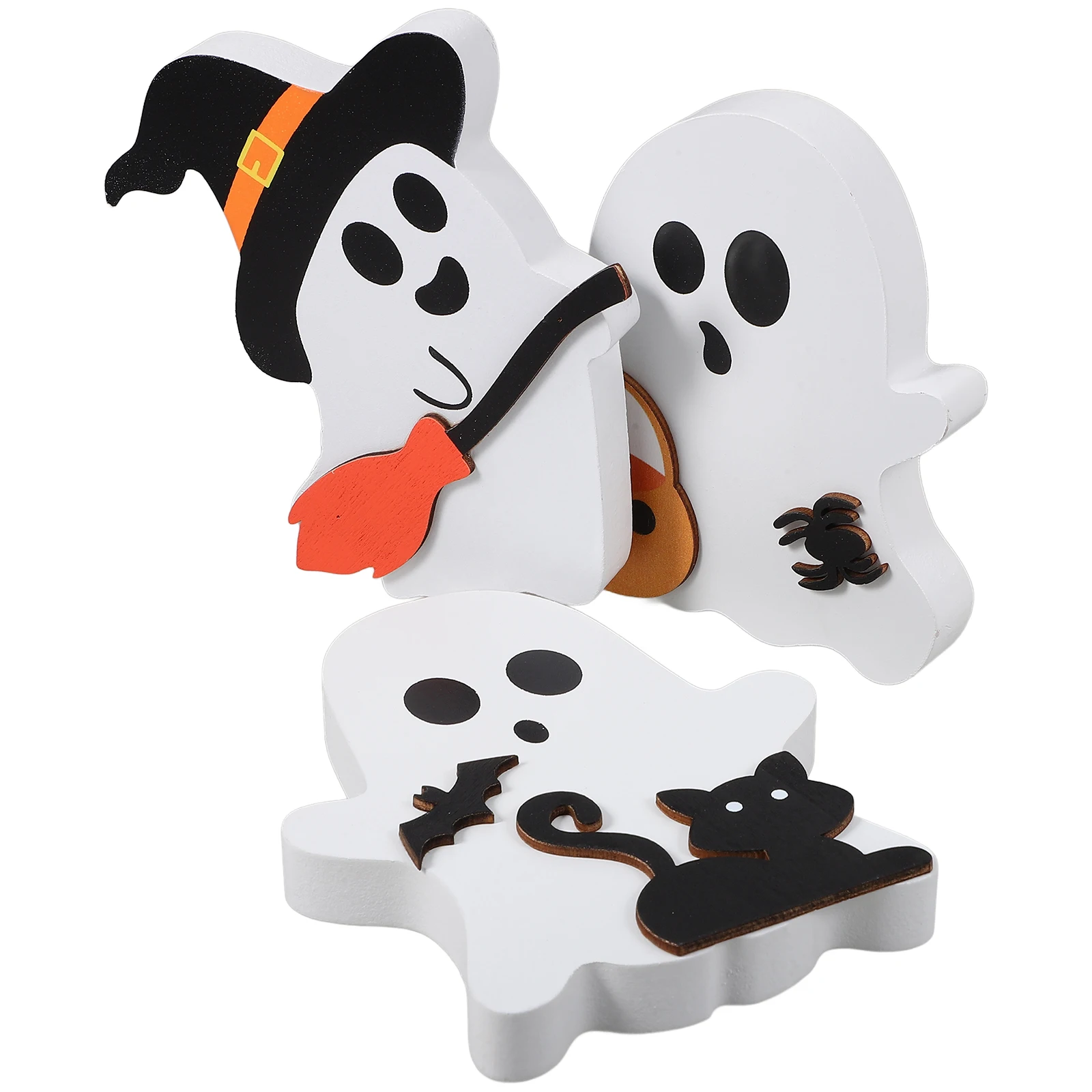 

3 Pcs Spooky Halloween Decorations Wooden Layered Pallet Ghost Table The Sign Office