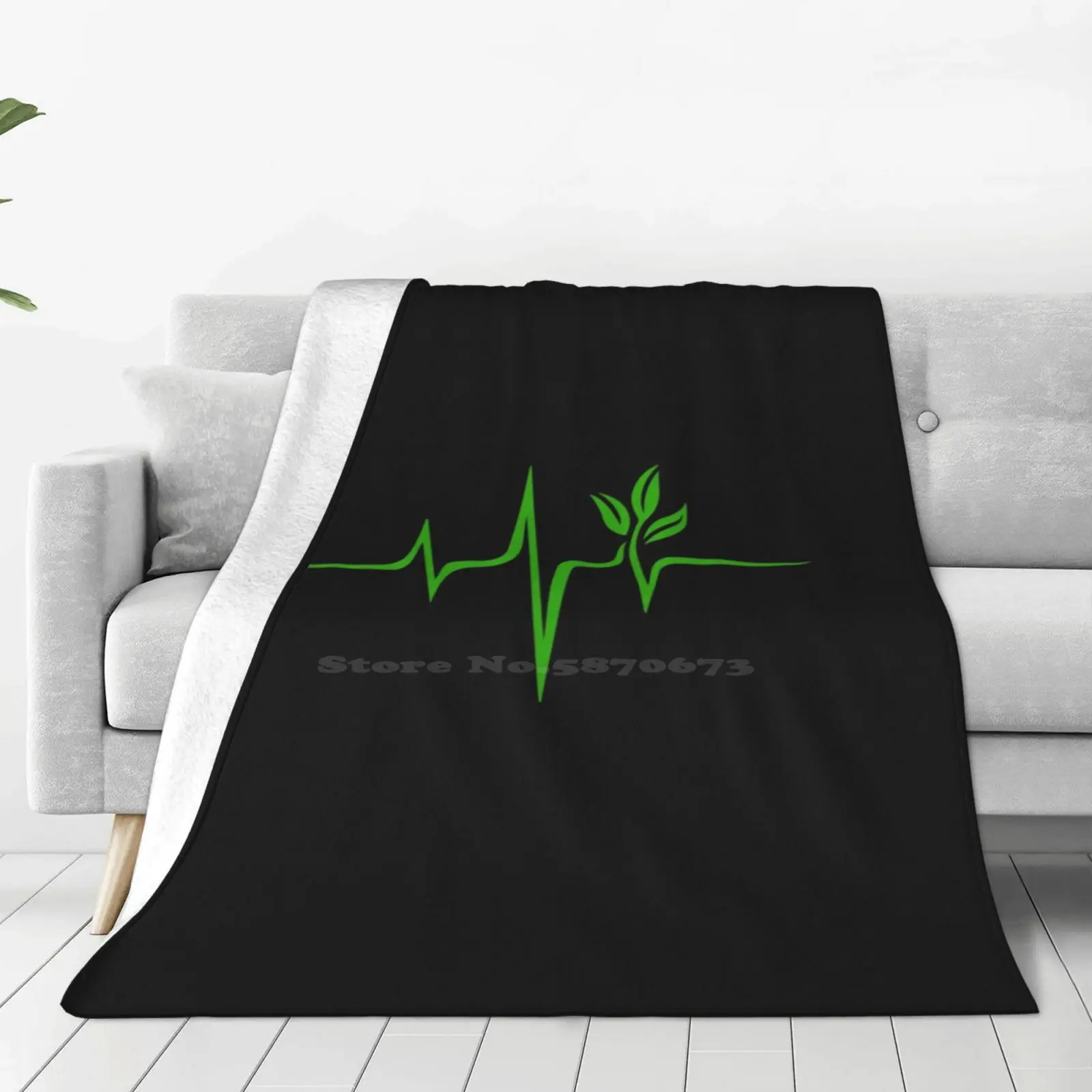 Heartbeat , Pulse Green , Vegan , Frequency , Wave , Earth , Planet New Selling Custom Print Flannel Soft Blanket Vegan