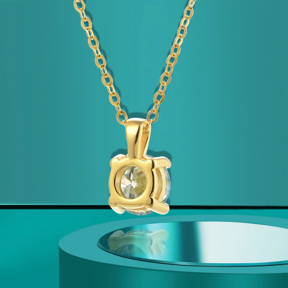 BLUEENCH Classic Four Prong 1ct Moissanite Necklace Women's 925 Sterling Silver Plated 18k Gold Pendant Luxury Fine Jewelry