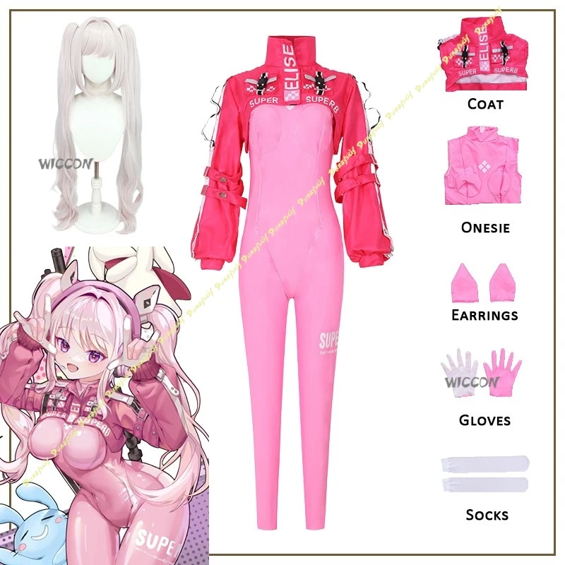 آلهة النصر: NIKKE الفتيات الوردي شعر مستعار ألعاب أنيمي نيسيي السراويل قفازات الجوارب معطف تأثيري ازياء النساء عيد الميلاد هالوين