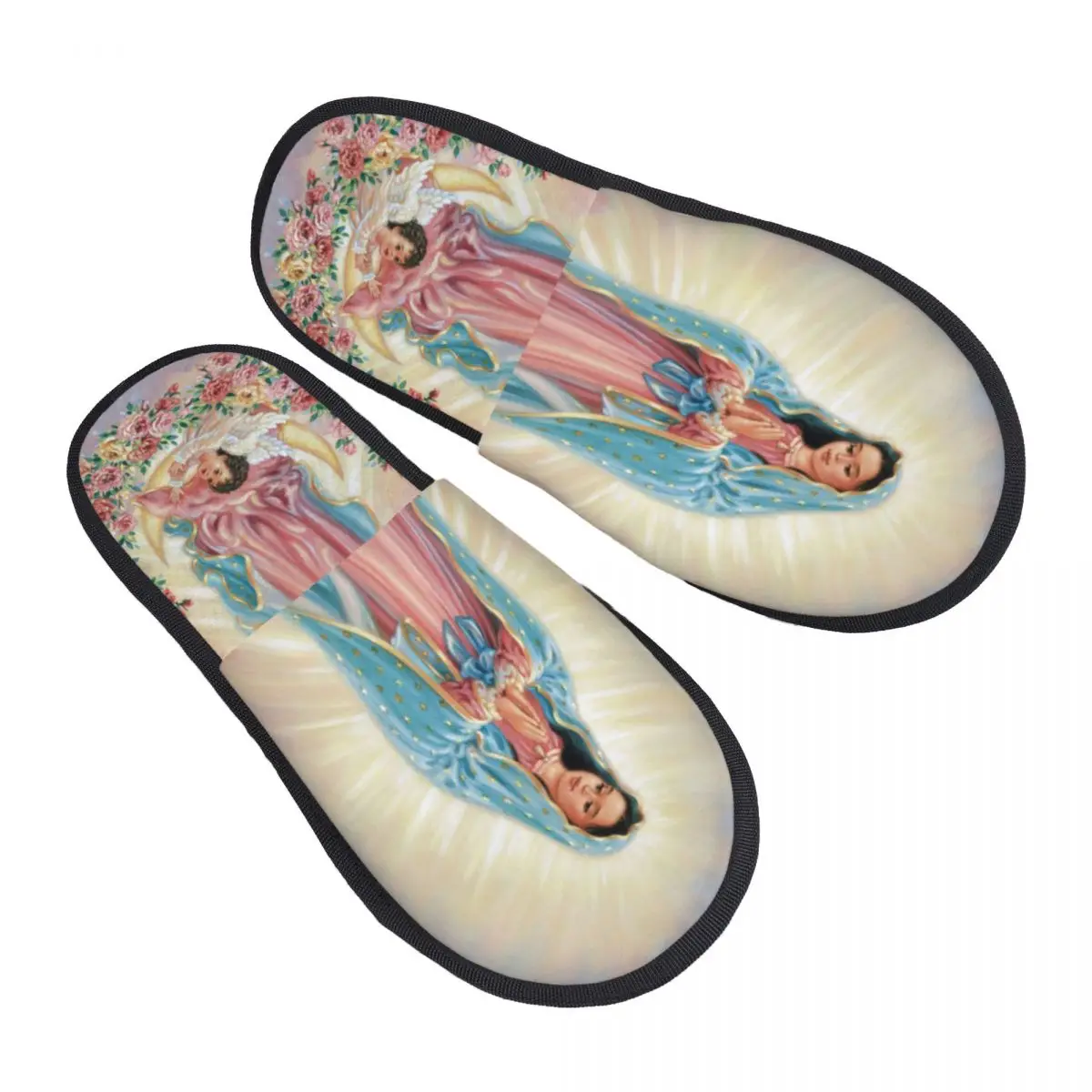 Custom Our Lady Of Guadalupe Virgin Mary House Slippers Women Comfy Memory Foam Slip On Spa Slipper Shoes