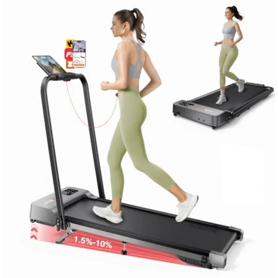 Home small office walking pad with steel frame, black finish, 10 incline, dual LED display, foldable 4-in-1 design, under-desk