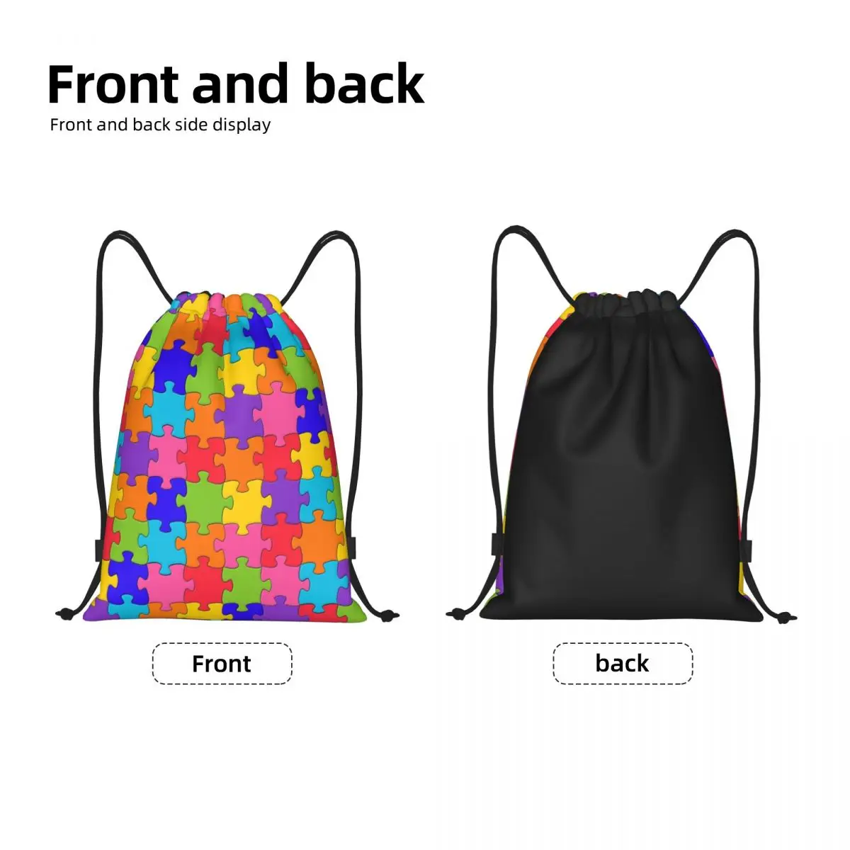 Custom Colorful Jigsaw Puzzle Autism Awareness Drawstring Backpack Women Men Sport Gym Sackpack Foldable Training Bag Sack