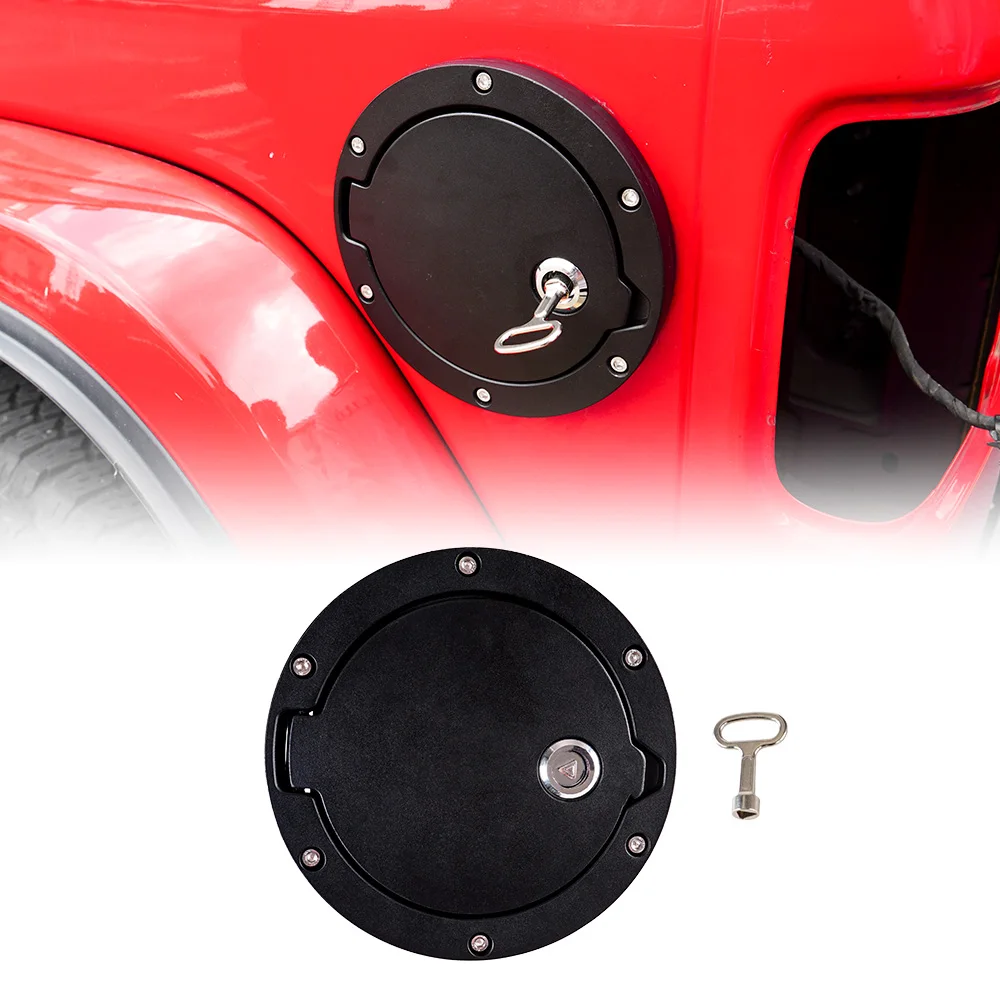 

Fit Jeep Wrangler JL/JLU 2018-2024 Locking Fuel Gas Cap Cover, Black Aluminum Anti-Theft Fuel Tank Door with Key