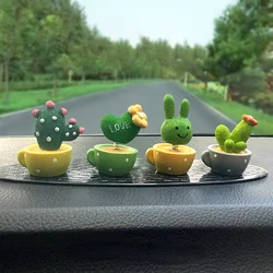 Cute Spring Car Ornament Animal Cactus Small Potted Plant Shaking Head Resin Automobiles Decoration Accessories Interior Decor