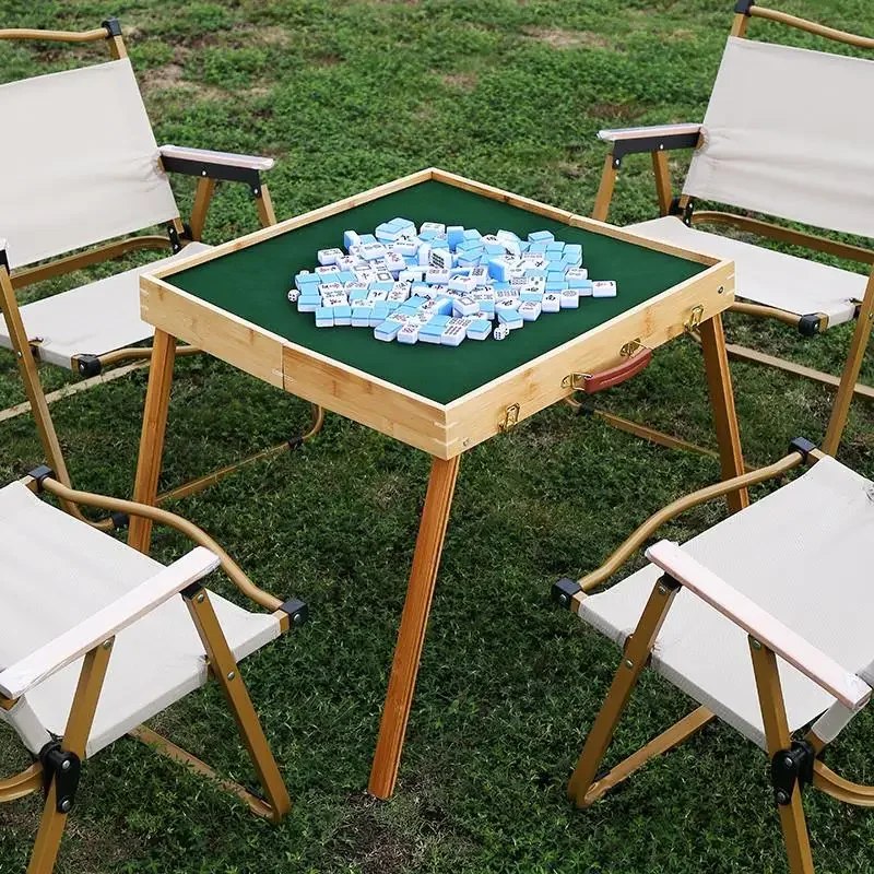 Mini mahjong camping trip outdoor portable folding dormitory solid wood home mahjong table hand rubbing small sparrow set