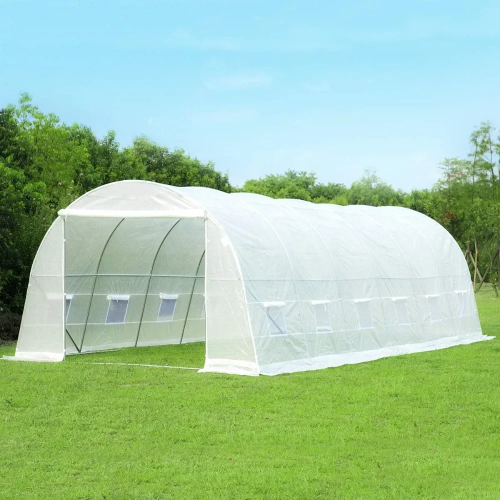 

26' X 10' X 6.6' Greenhouse Large Gardening Plant Green House Hot House Portable Walking in Tunnel Tent Heavy Duty Steel Frame