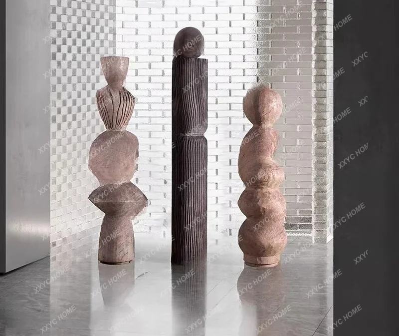Hotel lobby floor-to-ceiling ornaments porch decoration sculpture abstract wood carving soft decoration