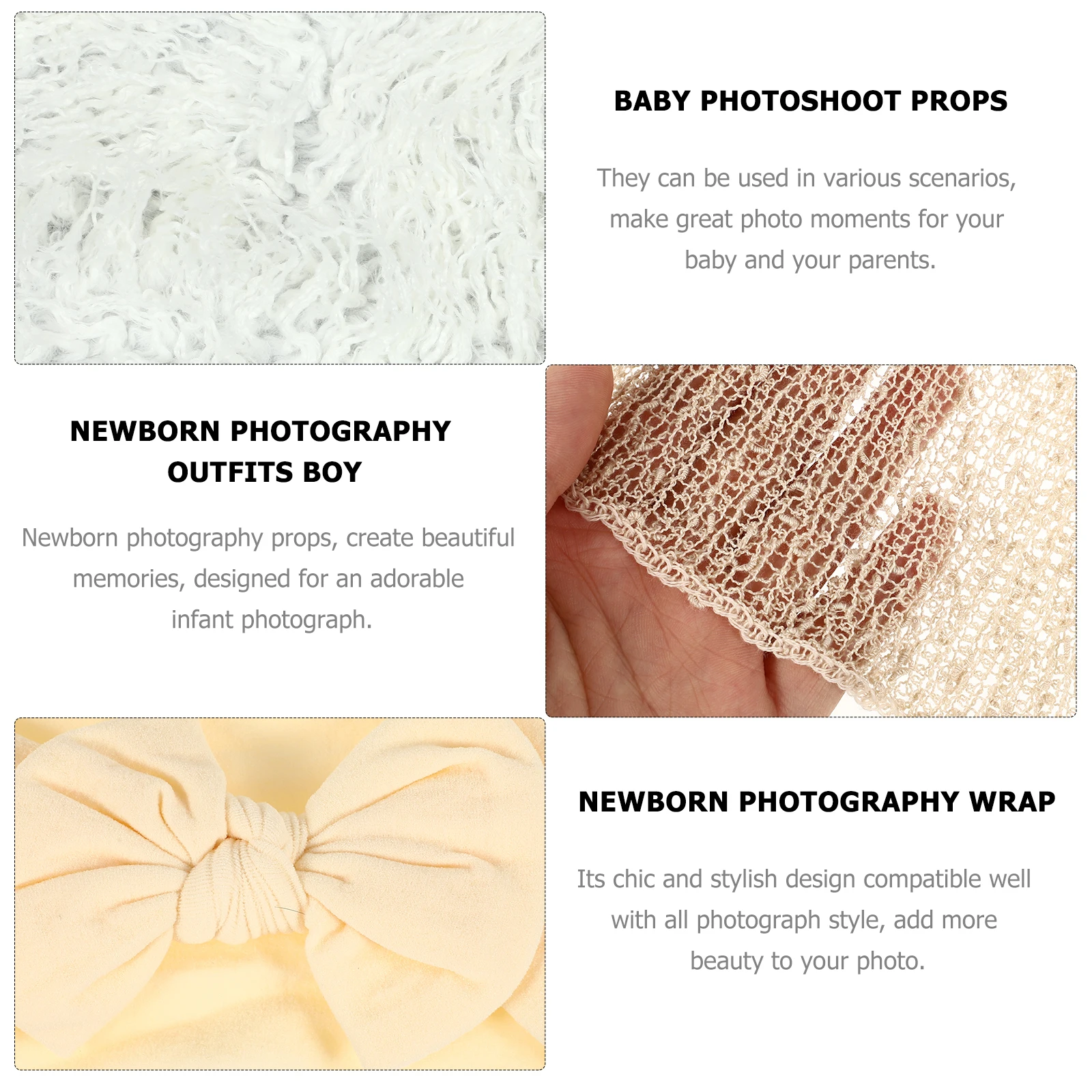 

1 set 1 Set Newborn Photography Props Swaddle Wrap Blanket Set For Baby Boys Girls Headband Floor Mat Studio Use Baby Photoshoot