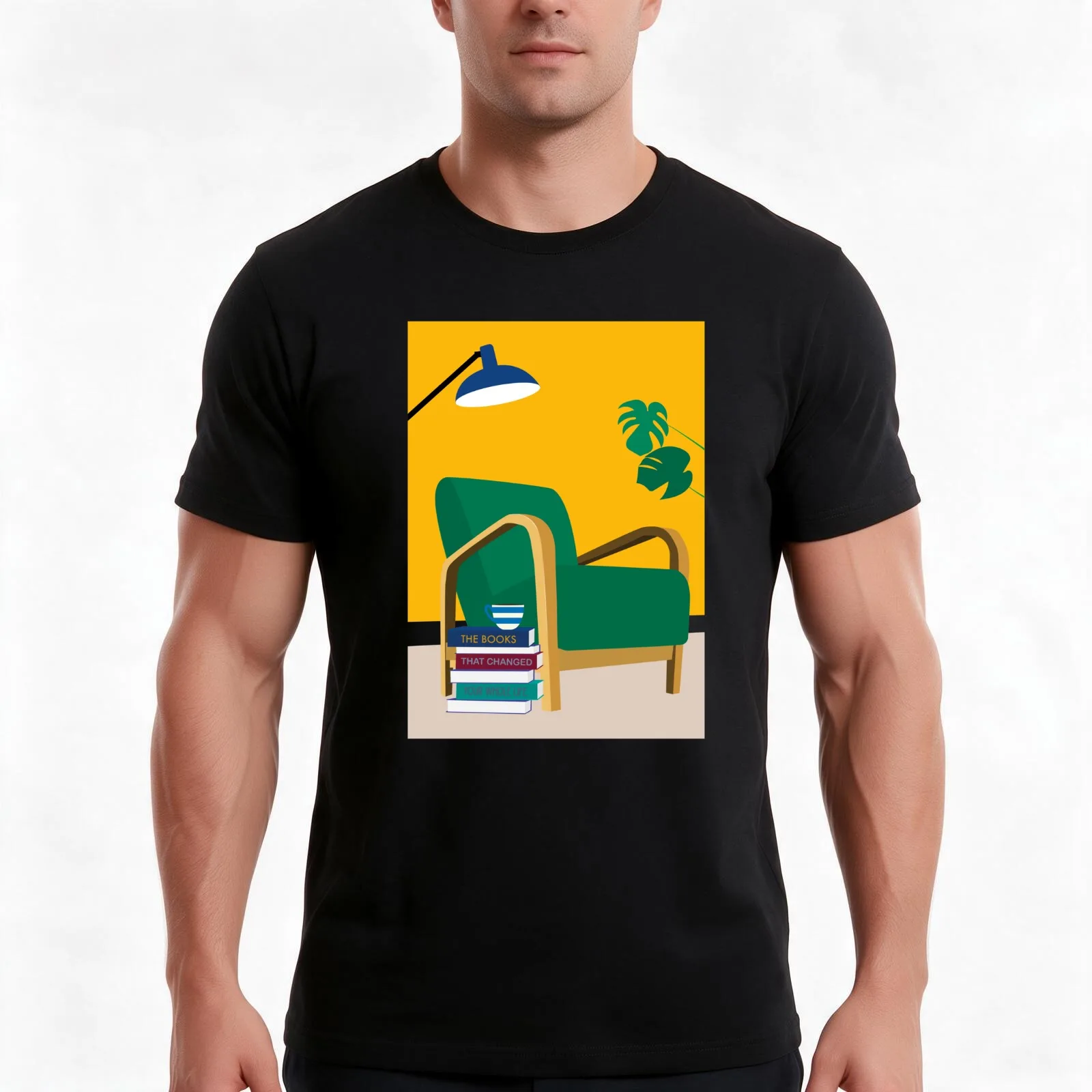 Groovy room chair, books & tea (part 1 of 3) T-Shirt, Summer Casual Cotton Tee, Oversized Streetwear Tops, Vintage Graphic Print