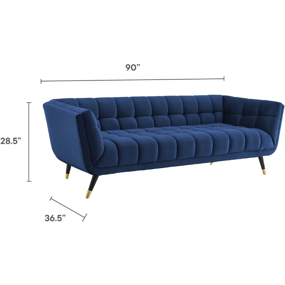 Adept Contemporary Mid-Century Modern Performance Velvet Upholstered Tufted Sofa in