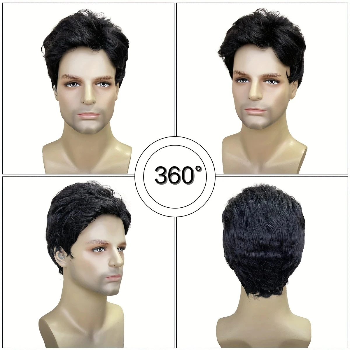 Krótka, puszysta, czarna, oddychająca peruka syntetyczna na imprezę cosplay, peruka męska z włókna syntetycznego.