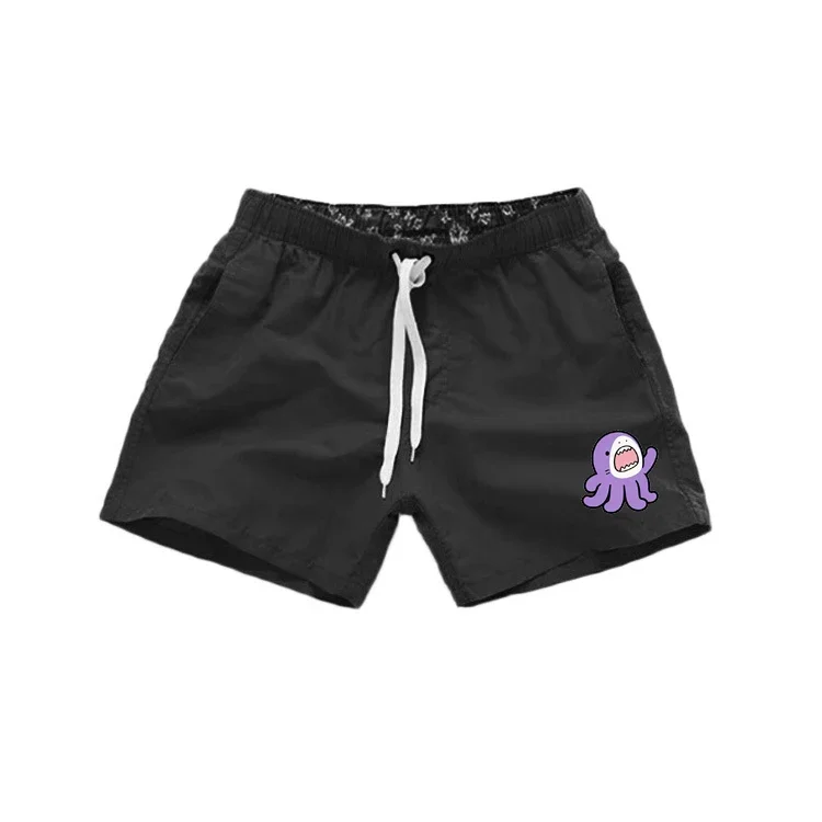 Men's and Women's Same Quick-drying Beach Shorts Cartoon Octopus Shark Print Elastic Waist Swimming Trunks with Pockets