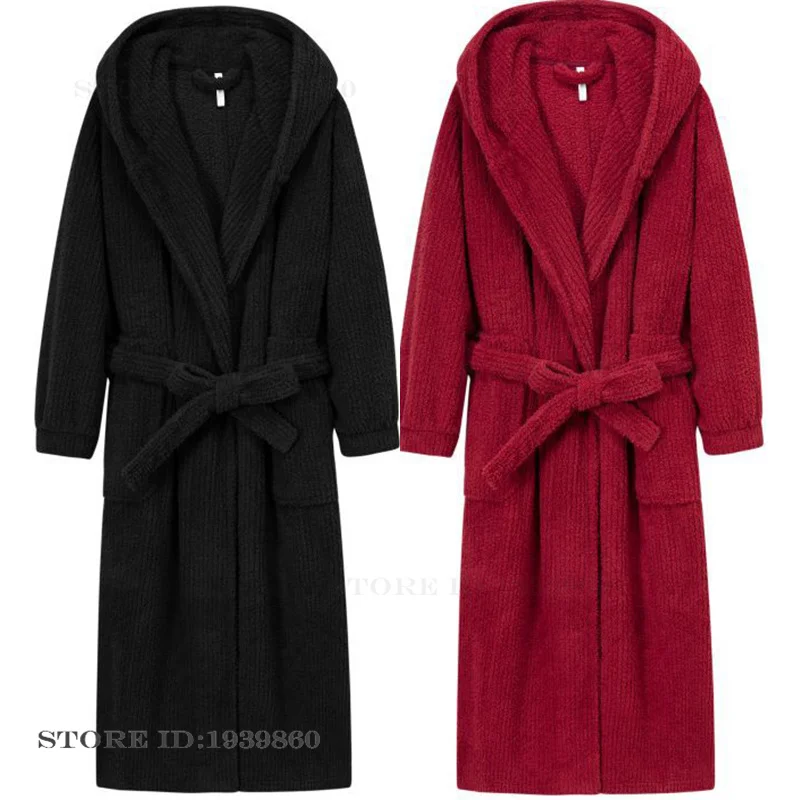 Flannel Hooede Women's Robe Kimono Gown Winter Thicken Coral Fleece Sleepwear Couple Home Clothes Loose Casual Nightwear Pajama