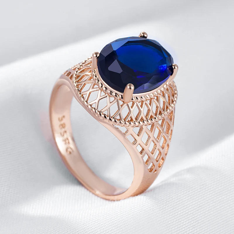 Kienl Hot Oval Blue Natural Zircon Daily Ring for Women Trend 585 Rose Gold Color High Quality Ethnic Bridal Jewelry