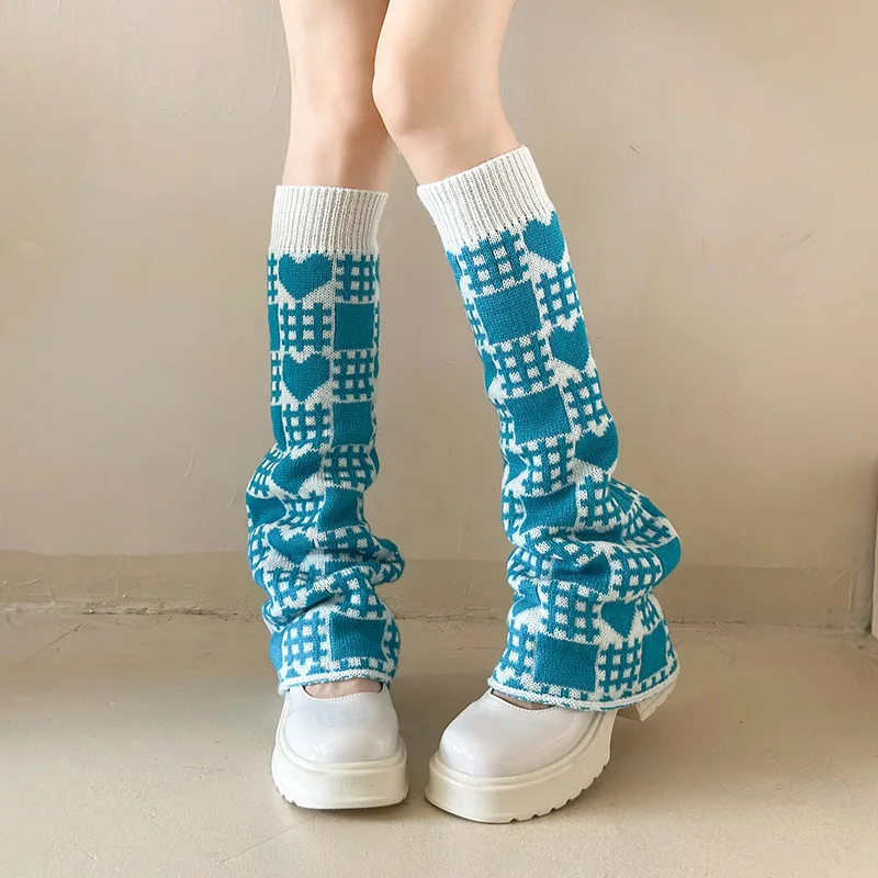 

New Y2K Kawaii Leg Warmers Lolita Gothic Punk Stacked Socks Cute Block Heart Pattern JK School Harajuku Streetwear Aesthetic​
