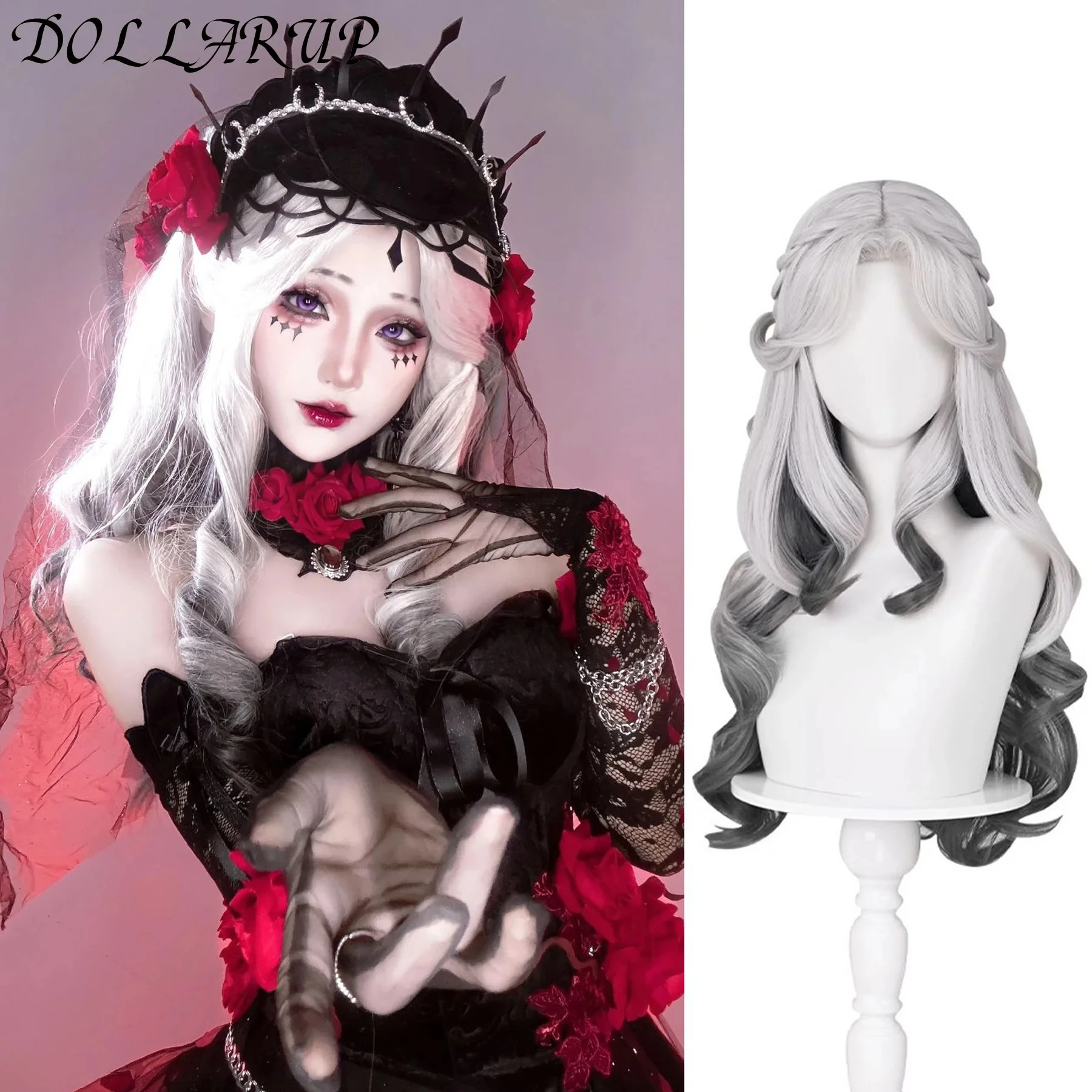 

JKL Белый Ombre Черный Синтетический Парик для Женщин Длинные Вьющиеся Волнистые Парики с Косплей Вечеринка Термостойкие Волосы Хэллоуин Искусственные Волосы