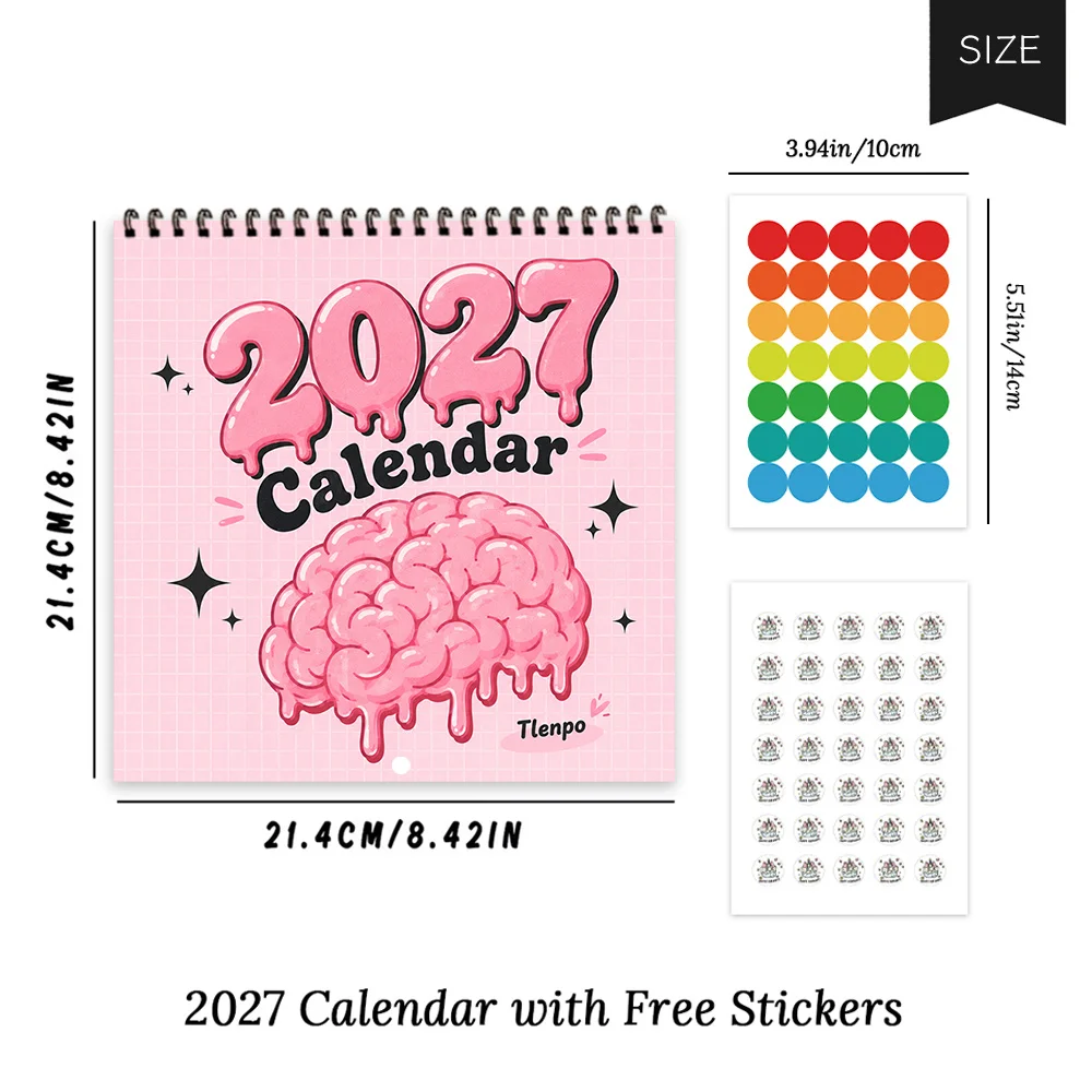 1pc 2027 Funny Emotion Food Wall Calendar,12‑Month Planner,Gift For Back‑to‑School,Christmas,New Year,Free Stickers Included