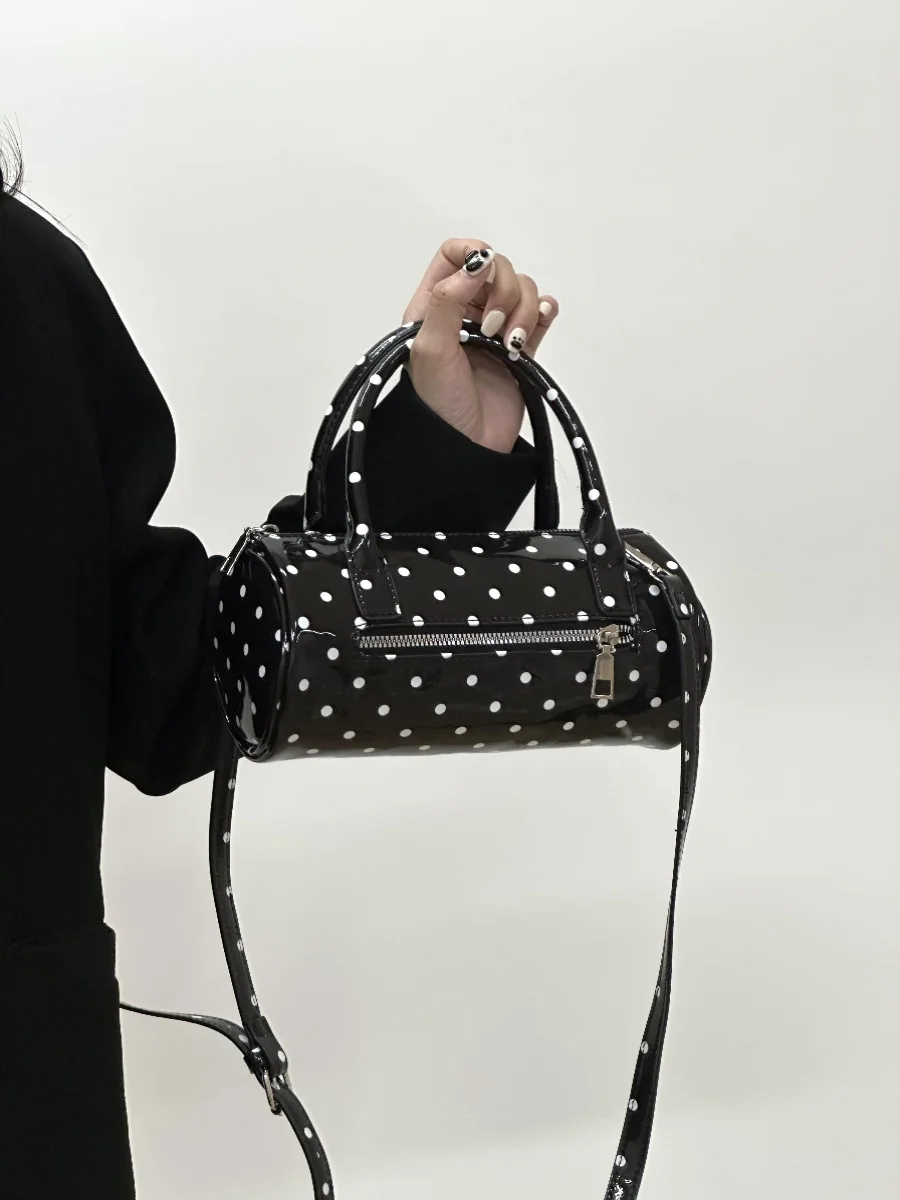 Miyagawa Korean Niche Polka Dot Hand-held Cylindrical Bag New Versatile Spicy Girl Single Shoulder Crossbody Commuting Handbag