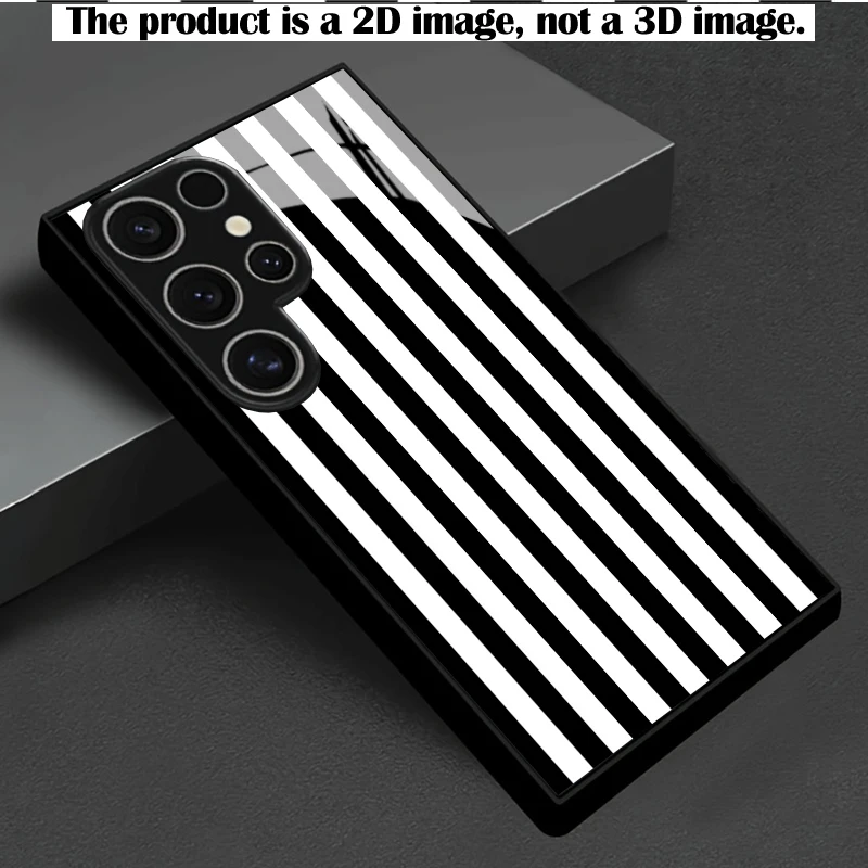 Shockproof Black Glass Phone Case 2D Print Black and White Vertical Stripe Pattern Full Protection For Samsung S26 S25 S24 A55 A