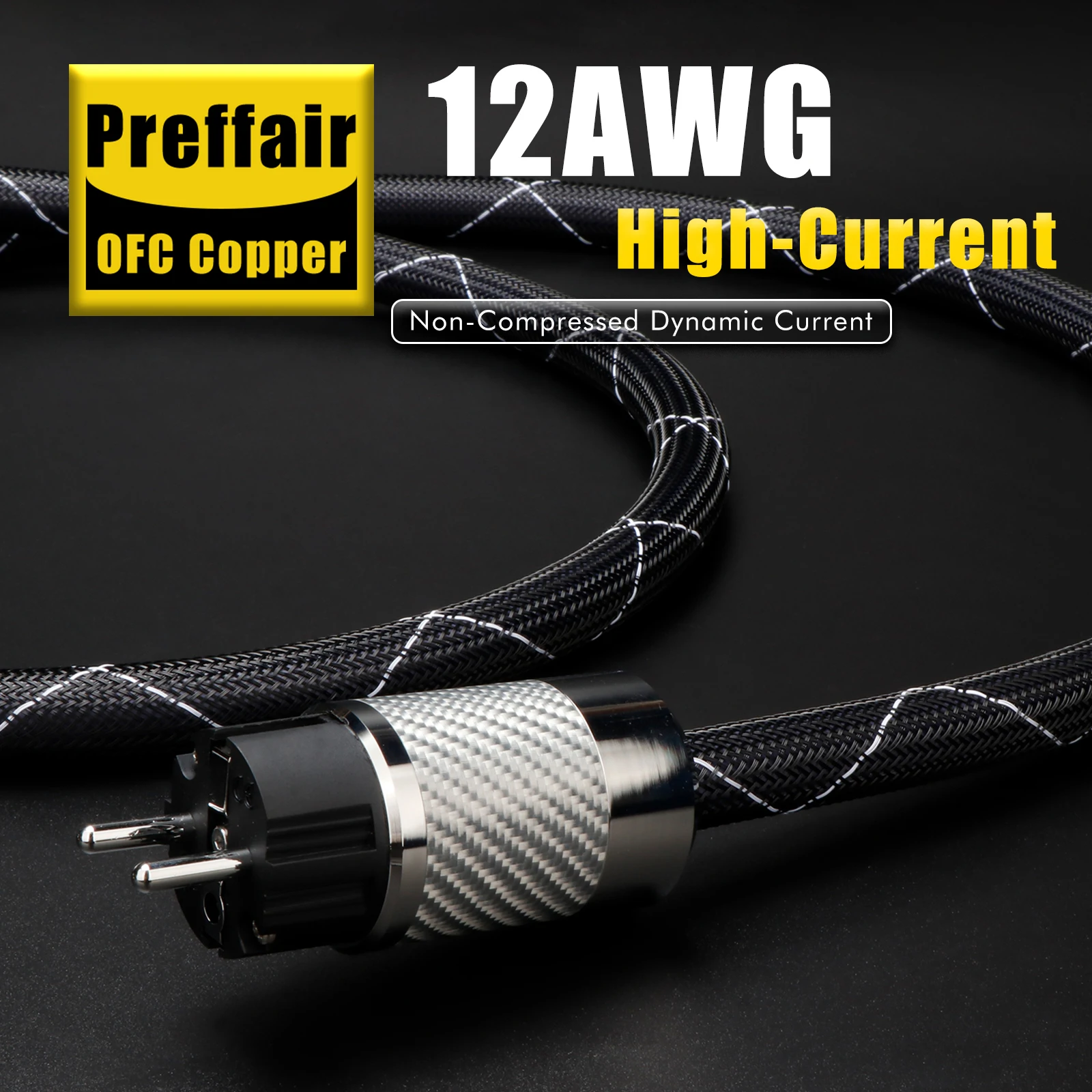 Kabel HiFi Preffair nanoflux-18 OCC Copper Schuko Rhodium Carbon Fiber fever EU AC FI-E50 FI-50 (R) wtyk audio fever