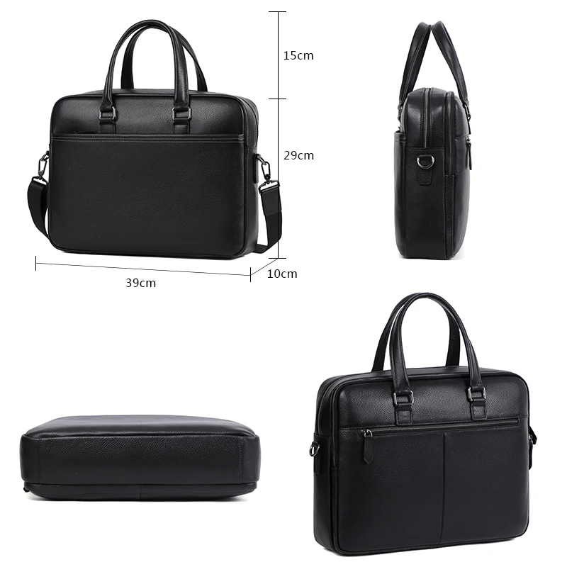 Double Zipper Men Bags Genuine Leather Men Briefcase Bag Business Leather Laptop Bag Shoulder Fashion Office Male Handbag Large