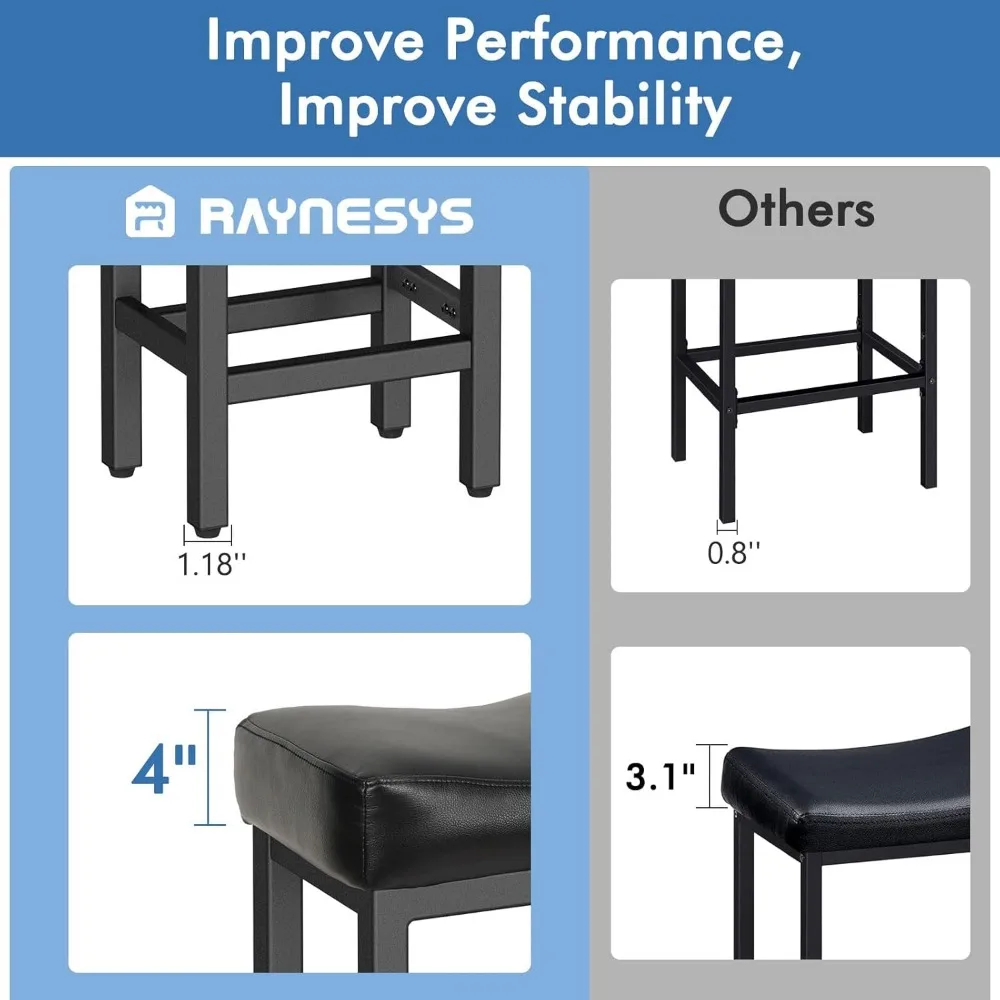 Sgabelli da Bar altezza bancone Set di sgabelli da Bar da 2, 24 pollici sgabelli da cucina in pelle incollata con sedili a sella e Base in metallo resistente