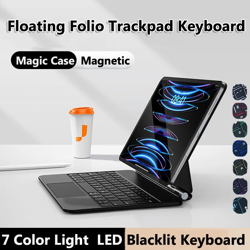 Keyboard Case for Samaung Galaxy Tab S9 FE Plus 12.4inch S7 11 S8+ 12.4 Floating Magnetic Design Built‑in Trackpad and Backlit