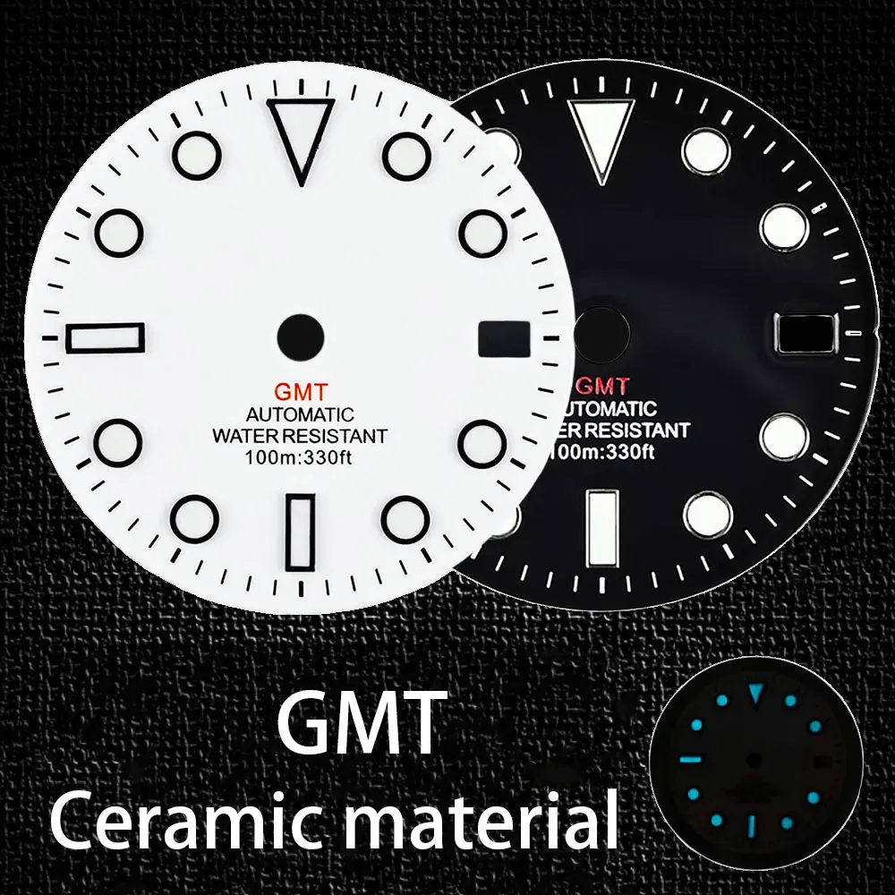 nh34 dial， Cadran de montre GMT sans Logo, 28.5mm Glossy dial,Watch accessories，Watch dial，adapté au mouvement NH34 C3 lumineux