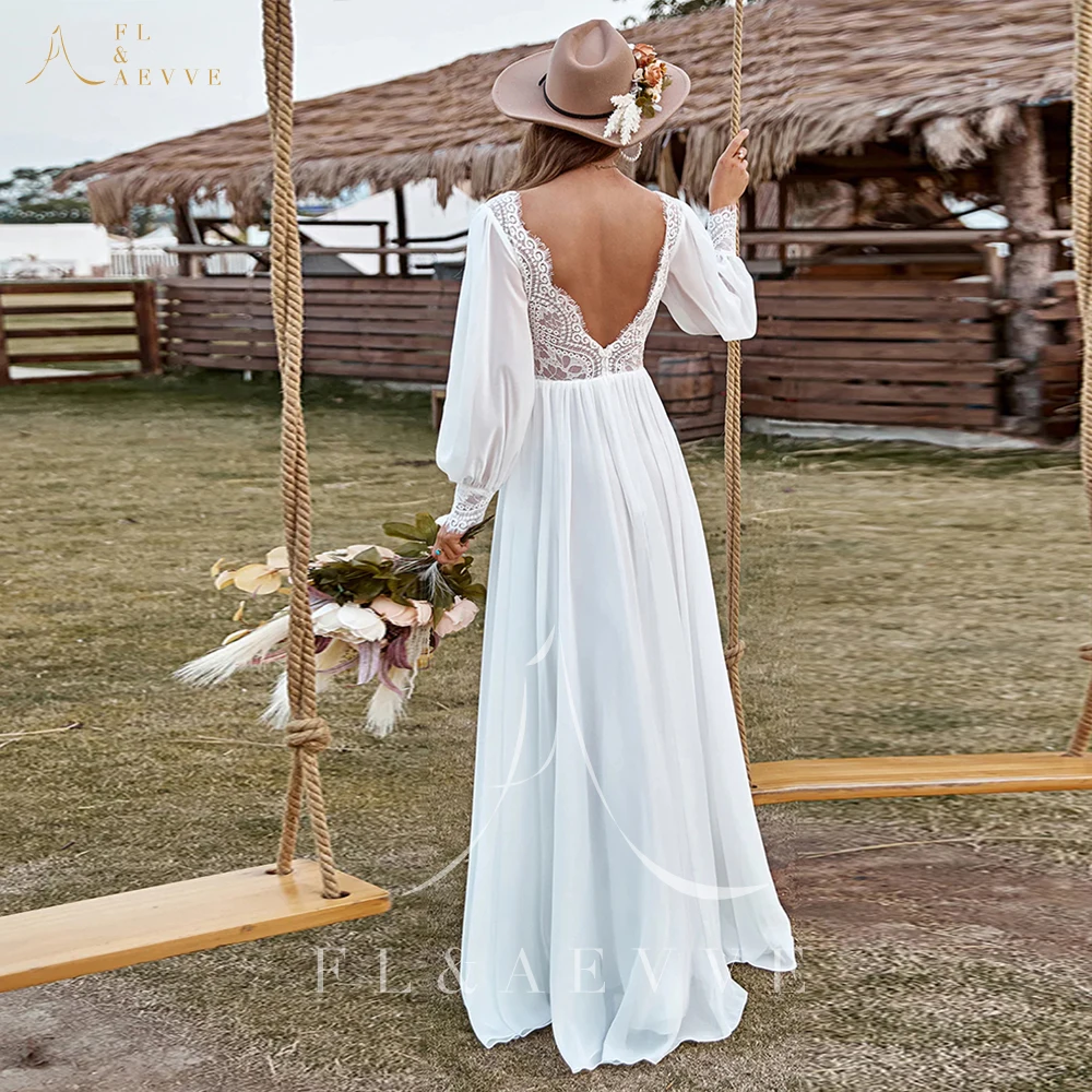 Eleganckie suknie ślubne BoHo dla kobiet Ivory Suknia ślubna z długim rękawem Koronkowa suknia ślubna Suknia ślubna vestidos de novia