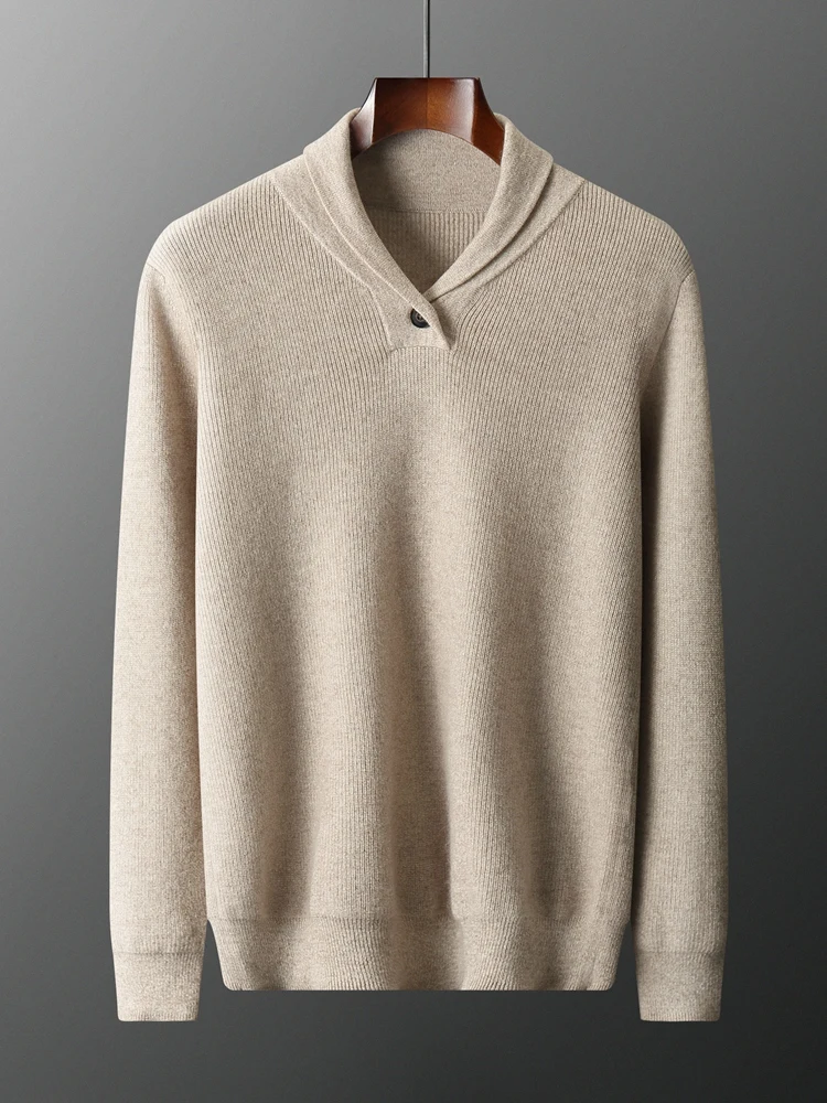 

TLOML Autumn Winter New Men's 100% Cashmere Sweater Shawl Collar Pullover Basic Smart Casual Cashmere Knitwear Soft Comfy Tops