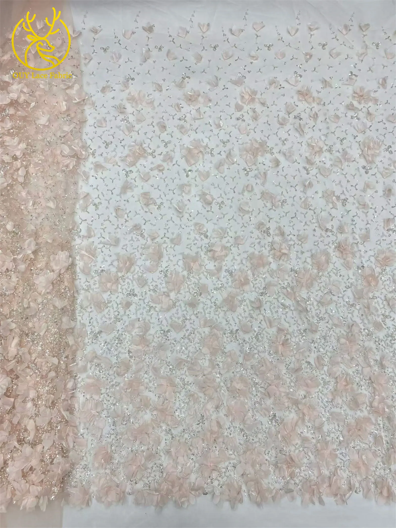 Afrikanischer Perlen-Pailletten-Spitzenstoff 2026 Schwarz 3D-Blumenstickerei Afrikanischer Spitzenstoff für Hochzeitskleid-Dekoration und Näharbeiten – Detail 22