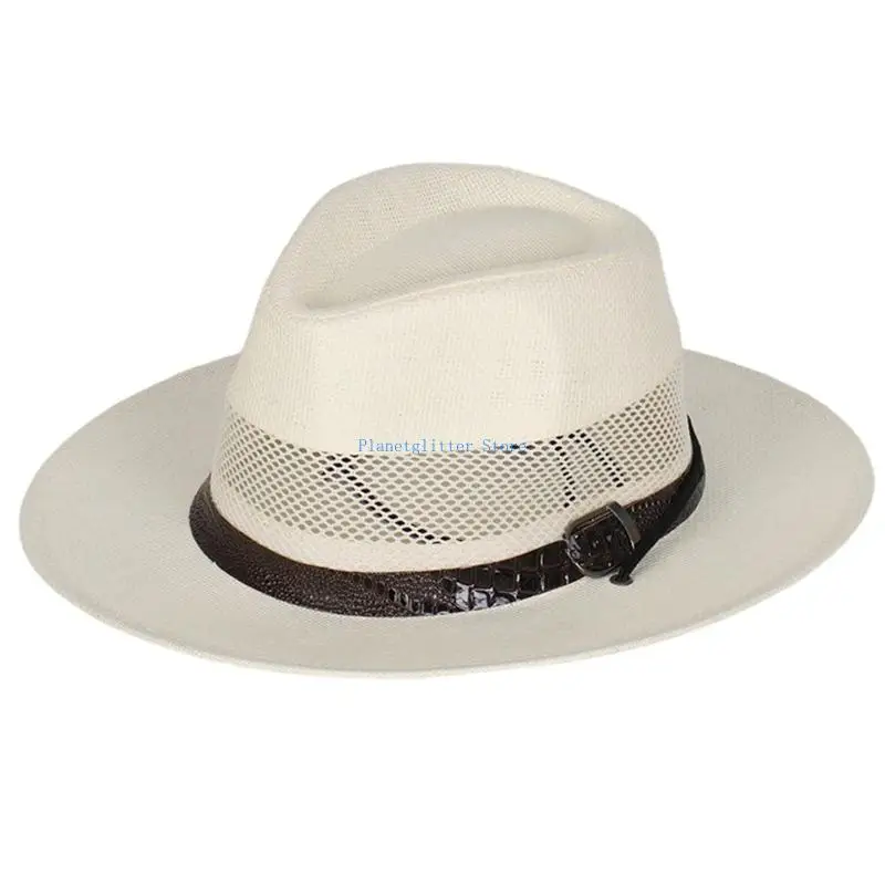 652B Adjustable Panama Hat Bucket Hat With Ribbon Design Breathable Straw Braid For Men Women Kids