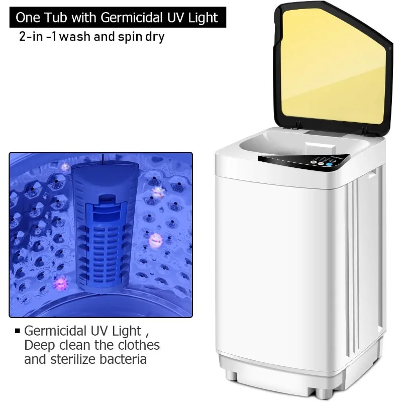 ポータブル洗濯機と脱水機 7.7ポンドの容量 コンパクトな洗濯機、内蔵バレルライト排水ポンプと長いホース付き