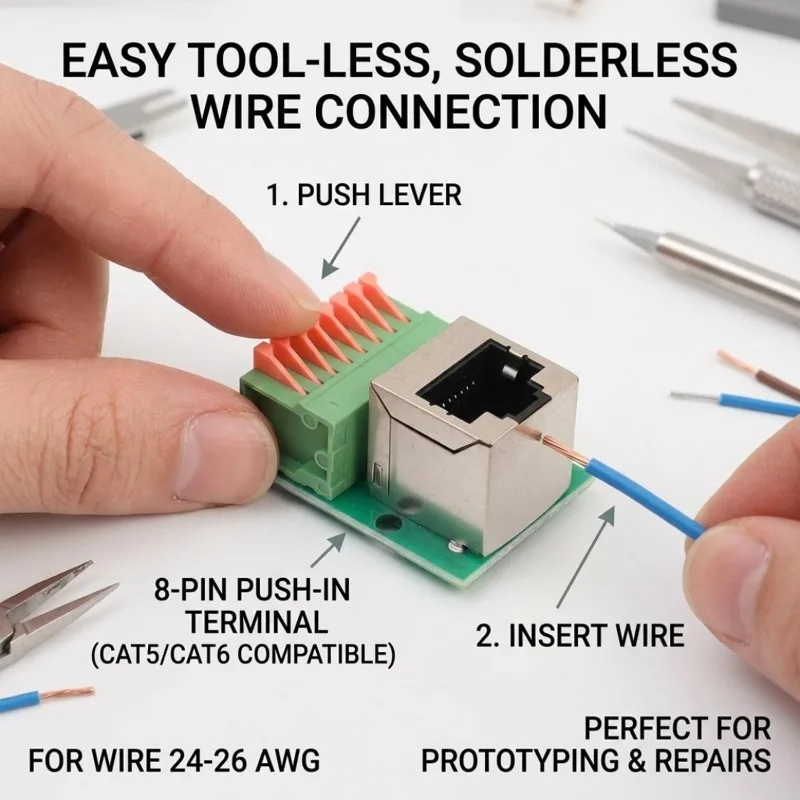 1/5 szt. Płytka adaptera danych, żeńskie gniazdo, montaż na szynie DIN, złącze, terminal, port sieciowy RJ45, blok terminalowy, bez lutowania — zdjęcie produktu 3