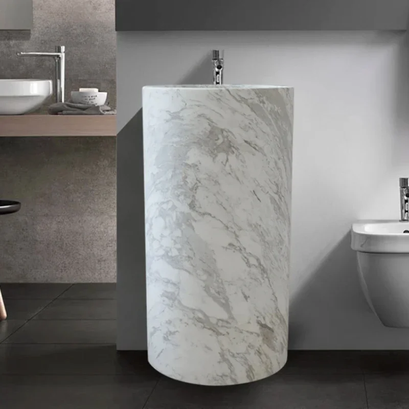 Natural marble integrated column basin bathroom balcony floor-standing wash basin villa courtyard stone wash basin GN124TB