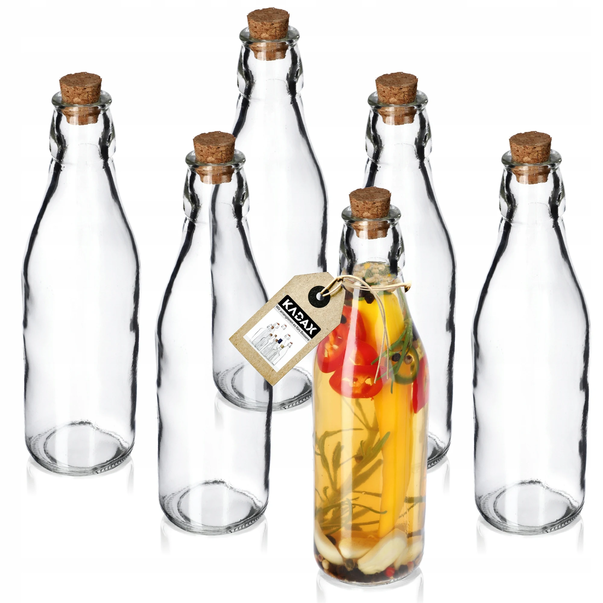 KADAX 6x glazen fles 225 ml olijfolie-azijn met olietop