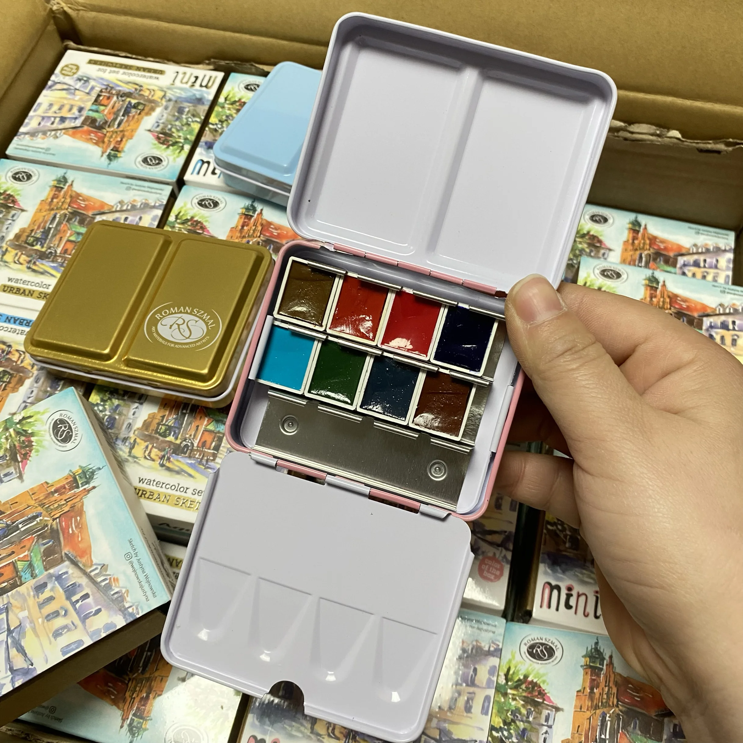 ROMAN SZMAL ARTISTS MINI Metalowe Pudełko 8 Półpłatków Kolorów Przenośne Stałe Akwarele Malowanie Rysowanie Artykuły dla Szkicowników Aquarelle — zdjęcie produktu 6