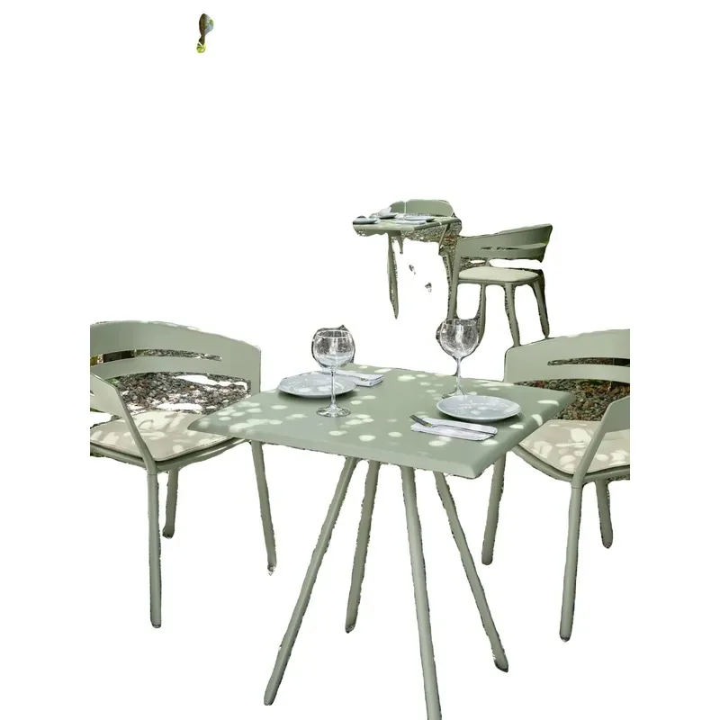 Commercial Grade Wrought Iron Table and Chair Set Comfortable Durable Outdoor Dining Furniture for 4 People Suitable for Milk