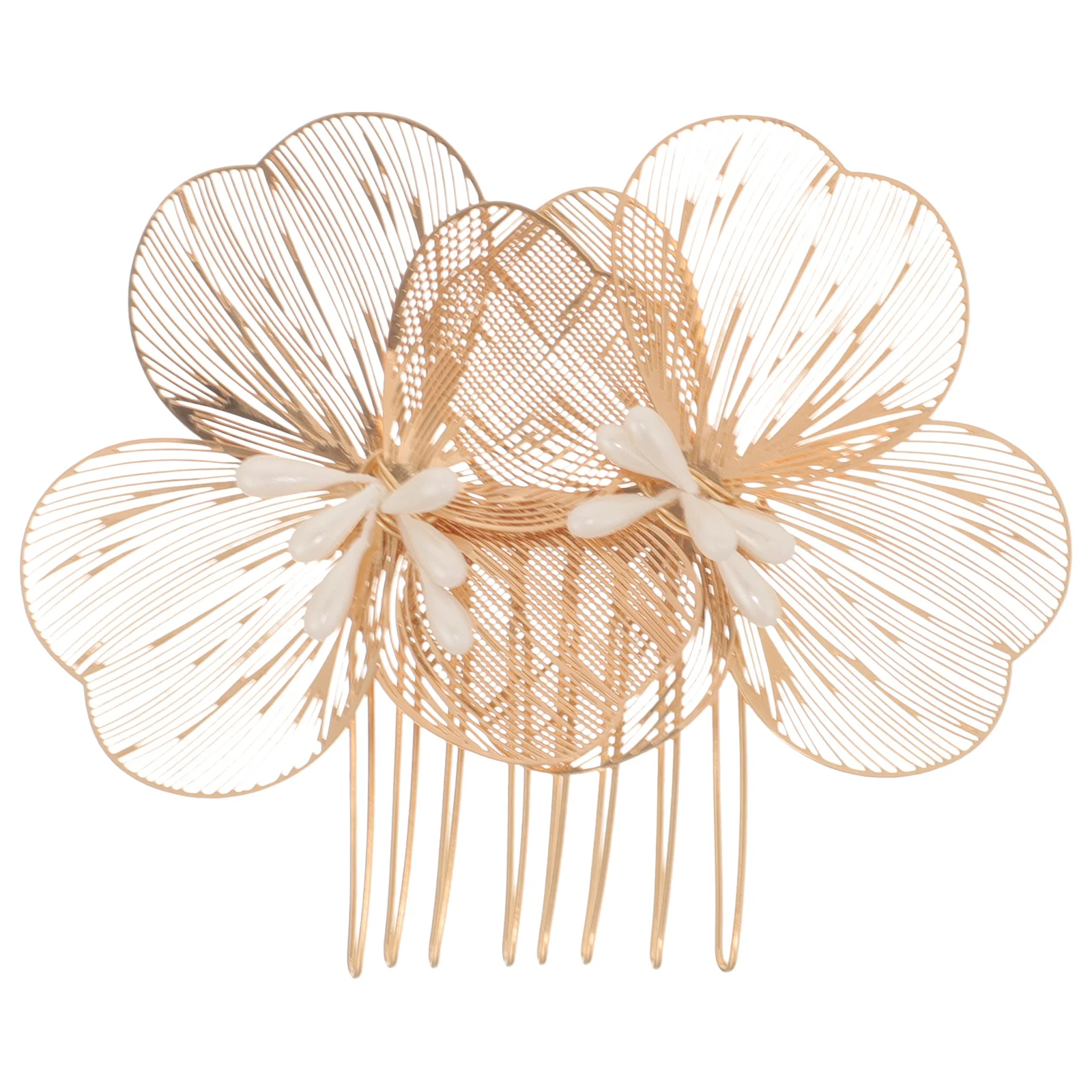 หวีดอกไม้สีทองสไตล์วินเทจแบบเกาหลี สำหรับเจ้าสาว ใช้ตกแต่งทรงผมในงานแต่งงาน  คลิปหนีบผมโลหะ