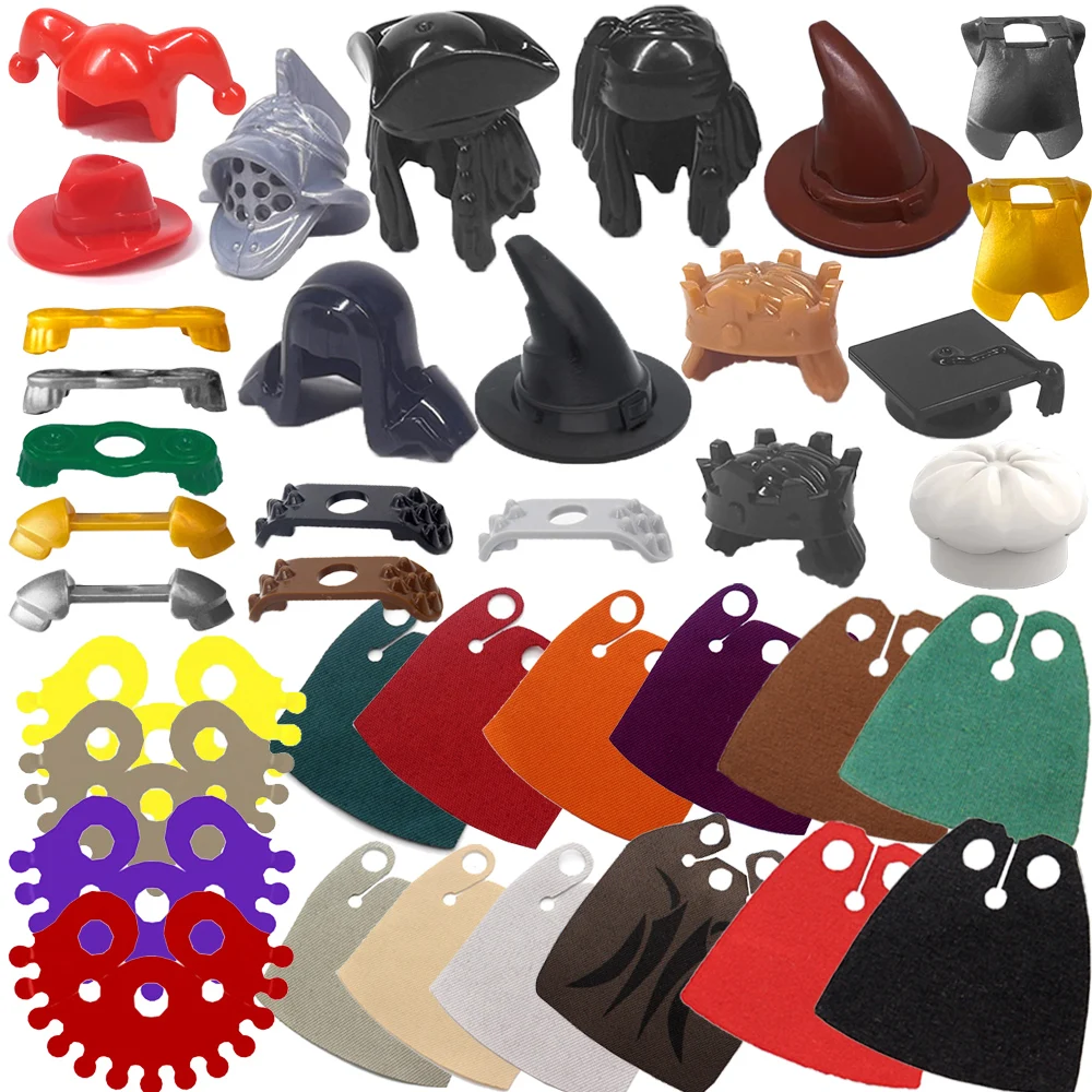 

MOC винтажное солдатское оружие, строительные блоки, аксессуары, фигурка из фильма, накидка, шапки волшебника, шлемы, доспехи на плечо, шарф, игрушки, подарки D121