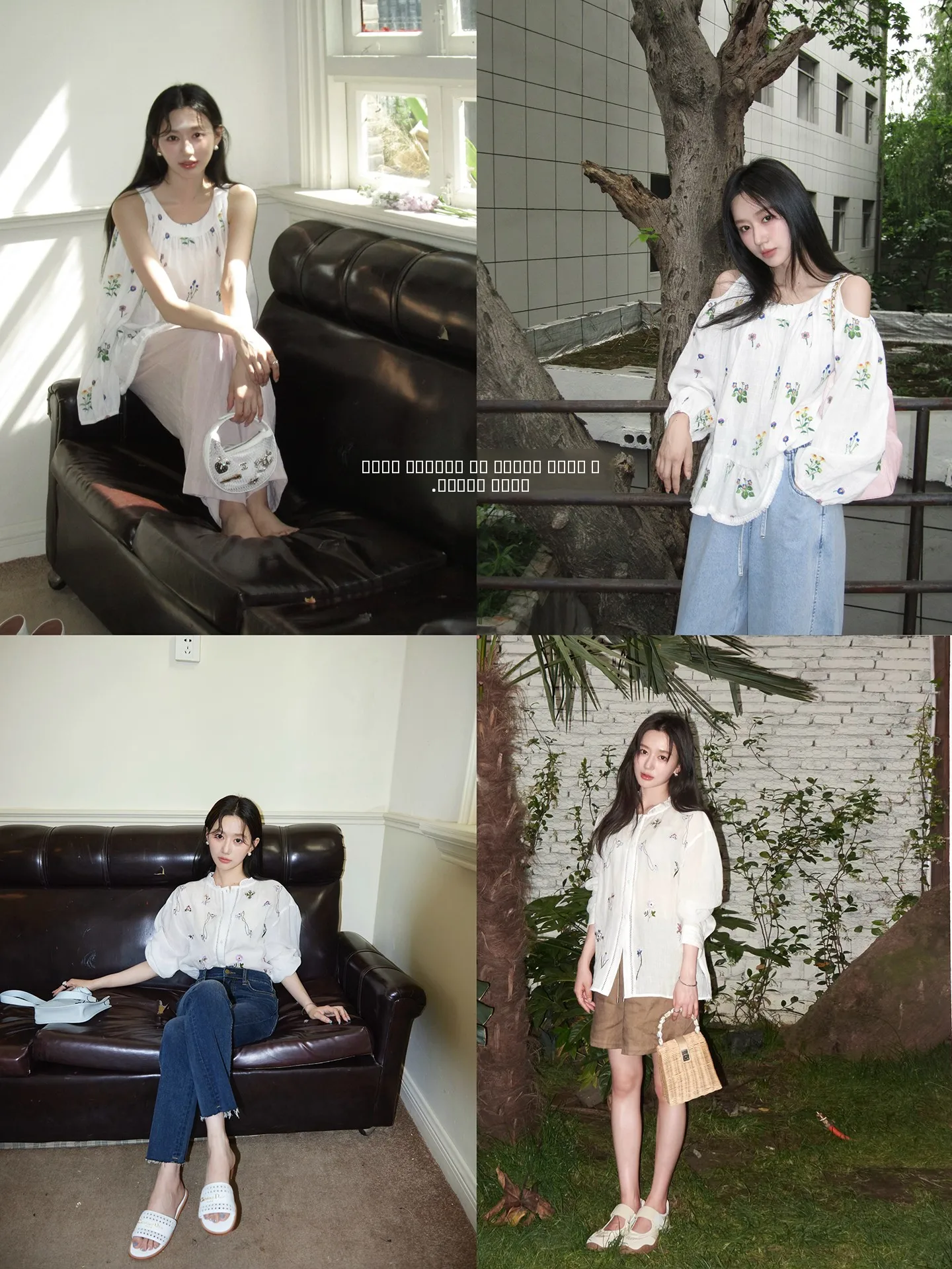 

Женская повседневная летняя модная дышащая блузка FengMianJi Plant Series с тяжелой вышивкой, хлопковым воротником и открытыми плечами, с длинным рукавом