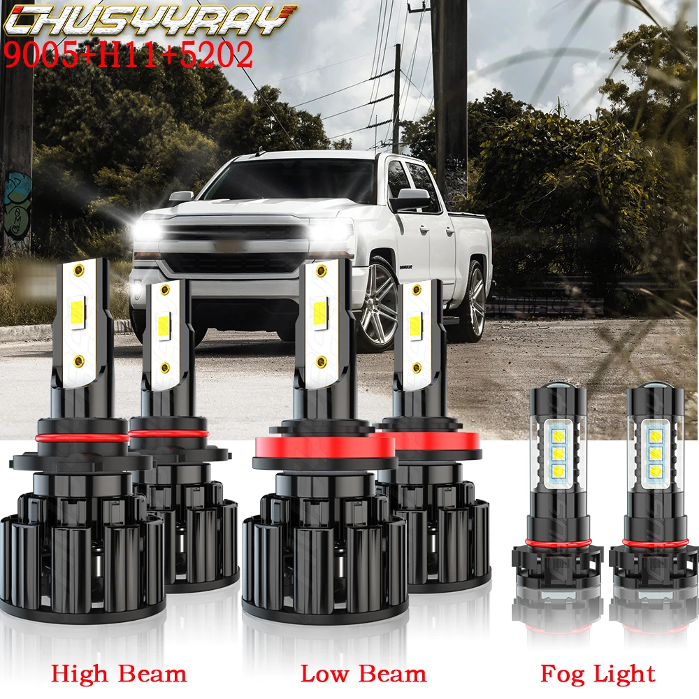 

CHUSYYRAY Compatible For Chevy Silverado 1500 HD 2007-2015 Led Bulbs 6x 9005 H11 High&Low Beam 5202 Fog Light Bulbs Combo